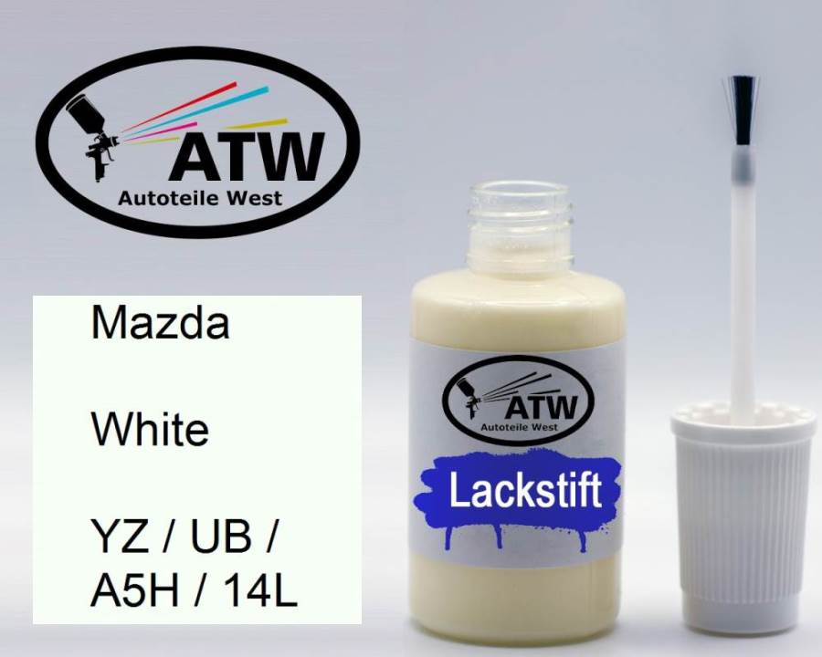 Mazda, White, YZ / UB / A5H / 14L: 20ml Lackstift, von ATW Autoteile West.